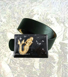 Mermaid Belt Buckle Inlaid in Hand Painted Navy Opaque Enamel Nautical Fantasy Sea Siren Inspired with Color Options