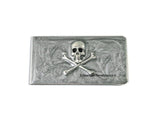 Skull and Crossbones Money Clip Inlaid in Hand Painted Silver Enamel Steampunk Inspired with Personalized Color Options Available