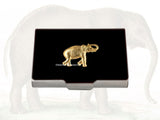 Golden Elephant Embellished Business Card Case on Black Enamel Vintage Safari Inspired Personalized and Color Options