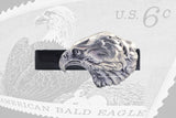 Antique Silver Eagle Tie Clip Accent Vintage Style Inlaid In Hand Painted Black Enamel