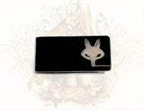 Money Clip Silver Fox Inlaid in Hand Painted Black Onyx Woodland Inspired Custom Colors and Personalized Options