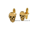 Skull Head Cuff Links Gothic Victorian Antique Gold Vintage Inspired Skeleton with Tie Pin and Tie Clip Set Options