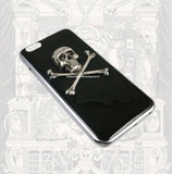 Skull and Crossbones Galaxy and Iphone Case Inlaid in Hand Painted Black Enamel Gothic Victorian Phone Cover with Color Options Available