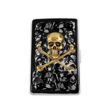 Antique Gold Skull and Crossbones Cigarette Case Inlaid in Hand Painted Enamel Gothic Victorian Design with Personalized and Color Option