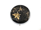 Bee Pill Box Inlaid in Hand Painted Black with Gold Swirl Enamel Gothic Victorian Insect Vintage Design Personalized and Color Options