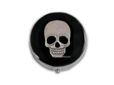 Gothic Skull Pill Box Inlaid in Hand Painted Black Enamel Neo Victorian Pill Case with Personalized and Custom Colors vailable