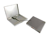 Faceted Medallion Metal Cigarette Case in Hand Painted Glossy Black Onlyx Enamel with SIlver Splash with Personalizedand Color Options