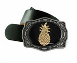 Pineapple Belt Buckle Inlaid in Hand Painted Glossy Enamel Black Antique Gold Art Deco Tropical Fruit Metal Buckle with Color Options