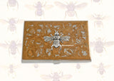 Queen Bee Business Card Case Inlaid in Hand Painted Gold Swirl Enamel Victorian Inspired with Custom Personalize and Color Options