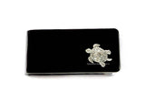 Sea Turtle Money Clip Inlaid in Hand Painted Glossy Black Enamel Tiki Goth Inspired with Personalized and Color Options