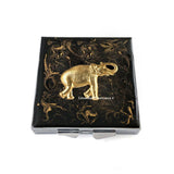 Gold Elephant Square Pill Box Inlaid in Hand Painted Black Enamel Neo Victorian Safari Inspired with Personalize and Color Options