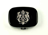 Dragon Crest Pill Box Inlaid in Hand Painted Black Metallic Enamel Medieval Inspired Personalized and Color Options Available