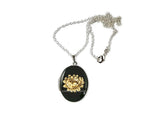 Lotus Flower Locket Inlaid in Hand Painted Black Enamel Zen Inspired Necklace with Personalized and Color Options