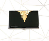 Art Deco Business Card Case Inlaid in Hand Painted Black Onyx Enamel Architectural Inspired with Personalized and Color Options