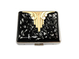 Art Deco 7 Day Pill Box in Hand Painted Black Ink Swirl Enamel Gatsby Style with Personalized and Color Options Available