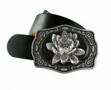 Lotus Fower Belt Buckle Inlaid in Hand Painted Glossy Black Enamel Metal Buckle with Assorted Color Options