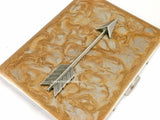 Arrow Metal Cigarette Case in Hand Painted Glossy Gold Enamel with Swirl Design with Personalized and Color Options Available