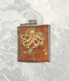 Octopus Flask Inlaid in Hand Painted Bronze with Gold Swirl Enamel Gothic Kraken Design with Personalized and Color Options