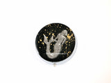 Mermaid Pill Box Inlaid in Hand Painted Black Enamel with Gold Splash Design Nautical Fantasy Inspired with Personalized Options Available