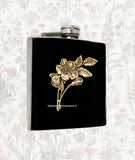 Art Nouveau Flask Roses Bouquet Inlaid in Hand Painted Black with Silver Splash Enamel Personalized and Color Options Available