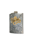 Antique Gold Octopus Flask in Hand Painted Silver Swirl Enamel Neo Victorian Nautical Kraken 8oz Hip Flask Personalize and Color Options