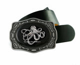 Octopus Belt Buckle Inlaid in Hand Painted Glossy Black Enamel Nautical Inspired Metal Buckle with Assorted Color Options