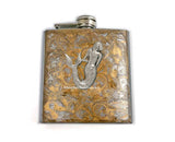 Mermaid Flask Inlaid in Hand Painted Enamel Gold Swirl Design Nautical Fantasy Inspired Custom Colors and Personalized Options Available