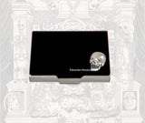 Skull Large Business Card Case Inlaid in Hand Painted Enamel Enamel Black Onyx with Color and Personalized Options Available