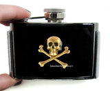 Skull and Crossbones Flask Belt Buckle Inlaid in Hand Painted Black Enamel Gothic Victorian Inspired with Personalized and Color Options