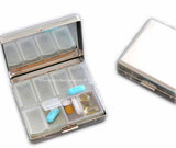 Skull Head Embellished Weekly Pill Case with Mirror in Hand Painted Black Enamel with Personalized and Color Options Available