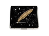 Ravens Feather Weekly Pill Box with Individual Compartments Inlaid in Hand Painted Gray Opaque Enamel with Personalized and Color Options