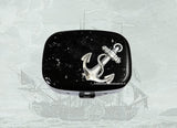 Anchor Oval Pill Box Inlaid in Hand Painted Enamel with Silver Splash Design Nautical Inspired Personalized and Color Options Available