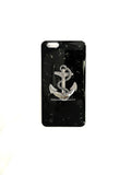Anchor Iphone Case or Galaxy Phone Cover in Hand Painted Black Glossy Enamel Nautical Inspired Full Cover Protection with Colors Available