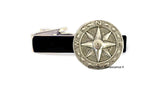 Compass Rose Medallion Tie Clip Inlaid in Hand Painted Black Enamel with Cufflink and Tie Pin Set Option