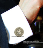 Compass Rose Medallion Tie Clip Inlaid in Hand Painted Black Enamel with Cufflink and Tie Pin Set Option