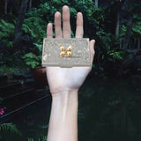 Antique Gold Art Deco Large Business Card Case Inlaid in Metallic Gold Enamel Geometric Design with Color and Personalized Options Available