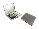 Antique Gold Wing Metal Cigarette Case Inlaid in Hand Painted Glossy Black Onlyx Enamel with SIlver Splash Gothic Renaissance Accessory