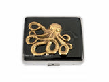 Large 8 Day Pill Box Octopus Inlaid in Hand Painted Black Enamel Case Nautical Kraken Inspired Custom Colors and Personalized Options