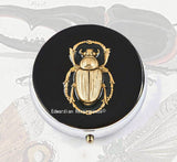 Scarab Pill Box Inlaid in Hand Painted Teal with Silver Splash Enamel Art Deco Egyptian Beetle Design with Custom Colors and Personalized