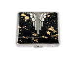 Art Deco Weekly Pill Box Inlaid in Hand Painted Enamel Black with Gold Splash Art Nouveau Design with Personalized and Color Options