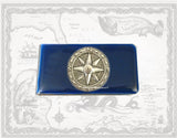 Compass Medallion Money Clip Inlaid in Hand Painted Glossy Navy Enamel Nautical Design with Personalized and Color Options Available