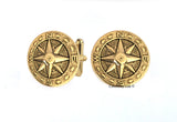Compass Rose Medallion Cufflinks Nautical Design Cuff Links with Tie Clip or Tie Pin Set Option