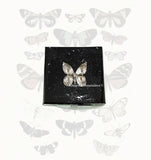Butterfly Pill Box Inlaid in Hand Painted Black with Silver Swirl Design Enamel Art Nouveau Inspired with Personalized Options Available