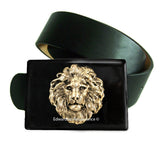 Lions Head Belt Buckle Inlaid in Hand Painted Metallic Gold Swirl Enamel Neo Victorian Leo Inspired Assorted Color Options