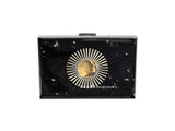 Celestial Credit Card Wallet Inlaid in Hand Painted Gray Enamel Vintage Style Art Deco Inspired with Personalized and Color Options