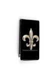 Money Clip Fleur De Lys Antique Silver Inlaid in Hand Painted Onyx Enamel French Monarchy Inspired Custom Colors and Personalized Option