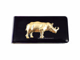 Antique Gold Rhino Money Clip Inlaid in Hand Painted Green Enamel Neo Victorian Safari Inspired Custom Colors and Personalized Option