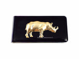 Rhino Money Clip Inlaid in Hand Painted Enamel Neo Victorian Safari Inspired Vintage Style Custom Colors and Personalized Option
