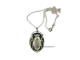 Egyptian Scarab  Beetle Locket Inlaid in Hand Painted Glossy Black Enamel Neo Victorian Necklace Custom Colors and Personalized Options
