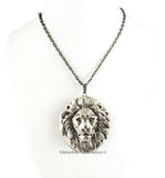Antique Silver Lion Head Pill Box Necklace Neo Victorian Leo Oval Unisex Locket Necklace with Personalized and Color Options